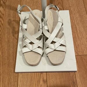 Cole Haan White Strappy Espadrille Wedge Sandals Size 10